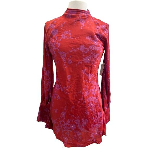 Free People Aries Mini Dress Red Pink Open Back NWT XS Sexy Party Cocktail Flaw - Picture 5 of 14